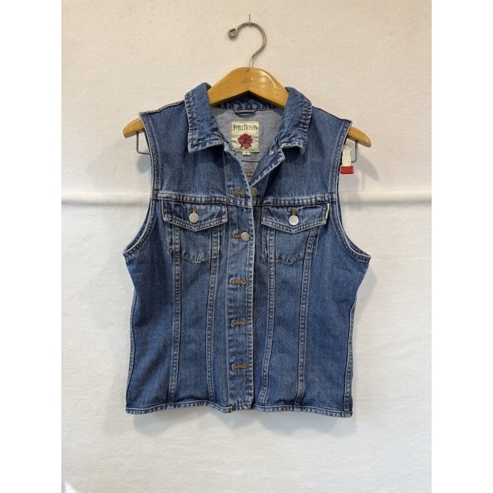 Vintage Four Roses Bourbon Jerry Denim Sleeveless Jacket Vest Size 9 - S/M